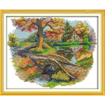 

Joy Sunday Autumn Scenery Chinese Cross Stitch Kits Ecological Cotton Stamped Printed 11CT DIY Gift Wedding Decoration For Home