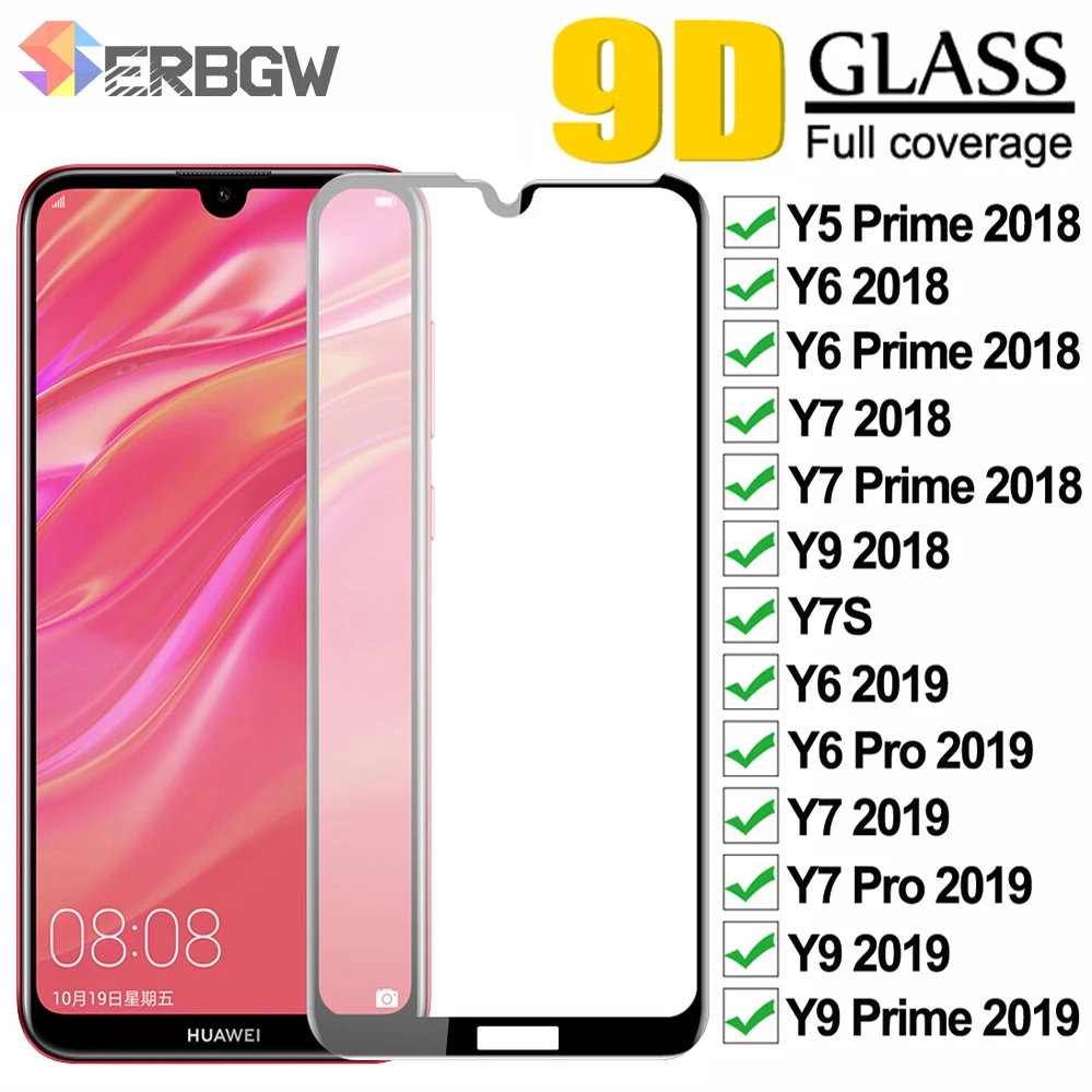 

9D Safety Protective Glass For Huawei Y5 Y6 Y7 Prime 2018 Y7S Glass Screen Protector Y6 Y7 Pro Y9 Prime 2019 Tempered Glass Film