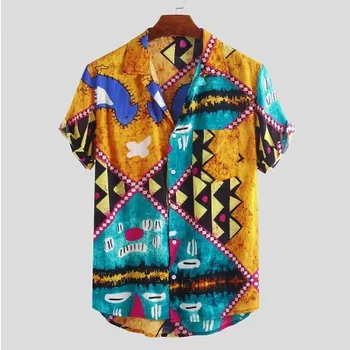 

2020 Summer Printing New Style Men Shirt Short Sleeve Pockets Lapel Neck Button Casual Chemise Basic Hawaiian Shirts Men