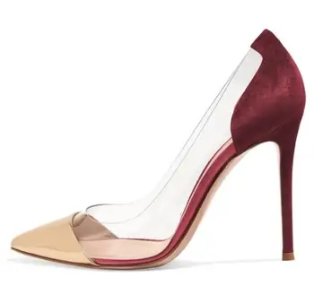 

Moraima snc Mixed Colors Patchwork Clear Heels Stiletto Heel Pointed Toe Pumps Sexy Pointed Toe Thin Heels Party Dress Shoe