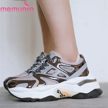 

MEMUNIA 2020 Vulcanized shoes women sneakers lace up genuine leather comfortable casual shoes fashion flat platform shoes woman