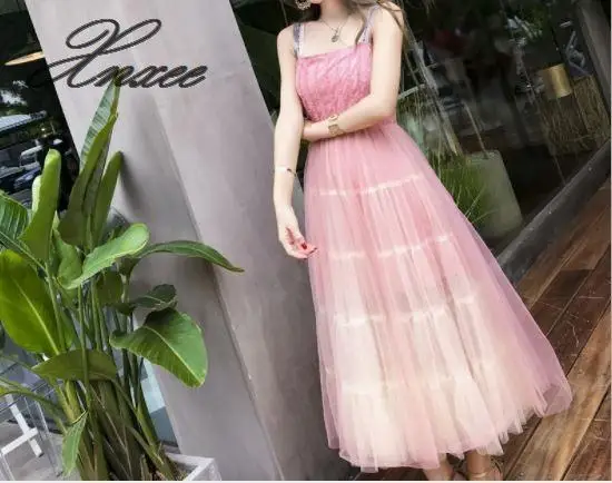 

Women's 2019 summer lace dress temperament long gradient dress Xnxee