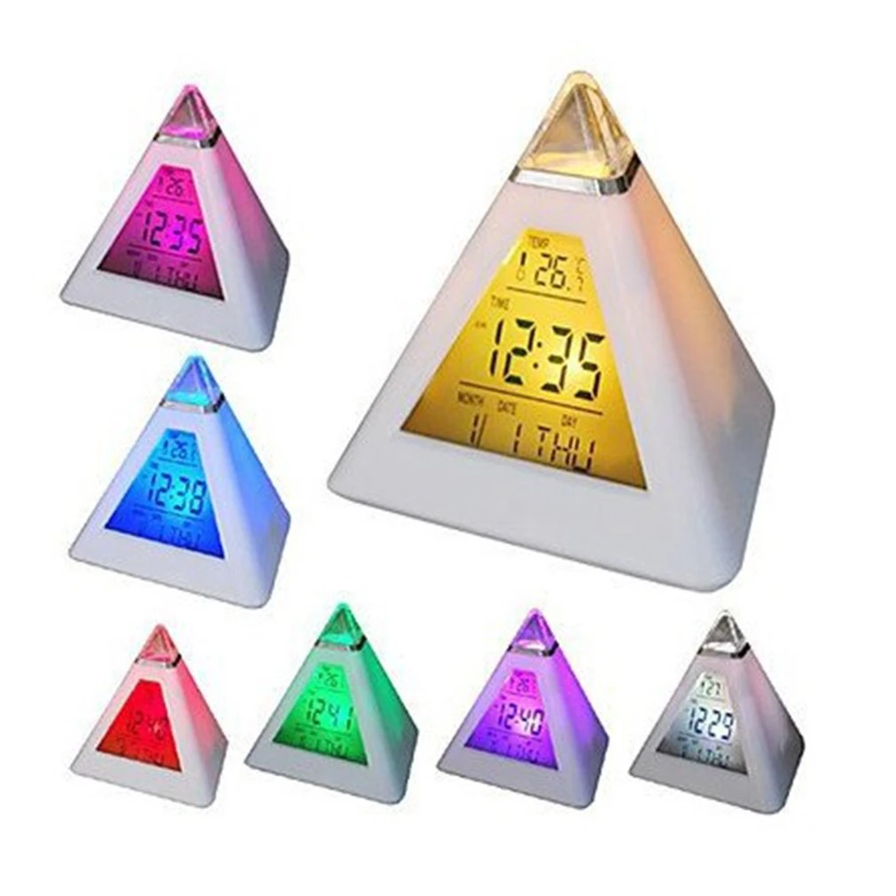 Creative Fashion Pyramid Digital Clock Temperature Clock 7 Colors LED  Change Backlight LED Alarm Clock Time Date Display| | - AliExpress