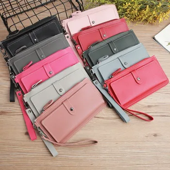 

Women’ s hasp Solid Small Multi-function Leather Card Wallet casual women's wallet long folding zipper slim pull out Coin Purse