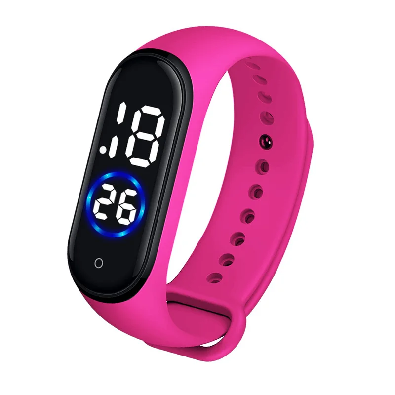 Модные цифровые светодиодные спортивные часы с сенсорным экраном силикон унисекс наручные часы для мужчин и женщин#4g08 - Цвет: Hot Pink