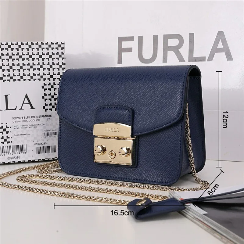 Оригинальные женские сумки FURLA, высококачественные женские кожаные сумки Furla темно-синего цвета, размер S 16,5 см x 12 см x 8 см