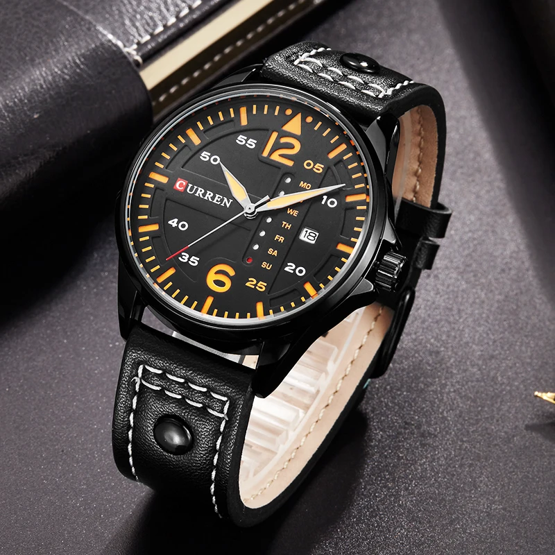 Модные Роскошные мужские часы CURREN с кожаным ремешком, повседневные мужские деловые спортивные часы, кварцевые военные водонепроницаемые часы Relogio Masculino#4