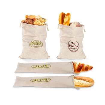 

Reusable Linen Bread Bag Natural Baguette Storage Drawstring Pouch Bagel Bun Storage Sack Home Food Container Food Organizer