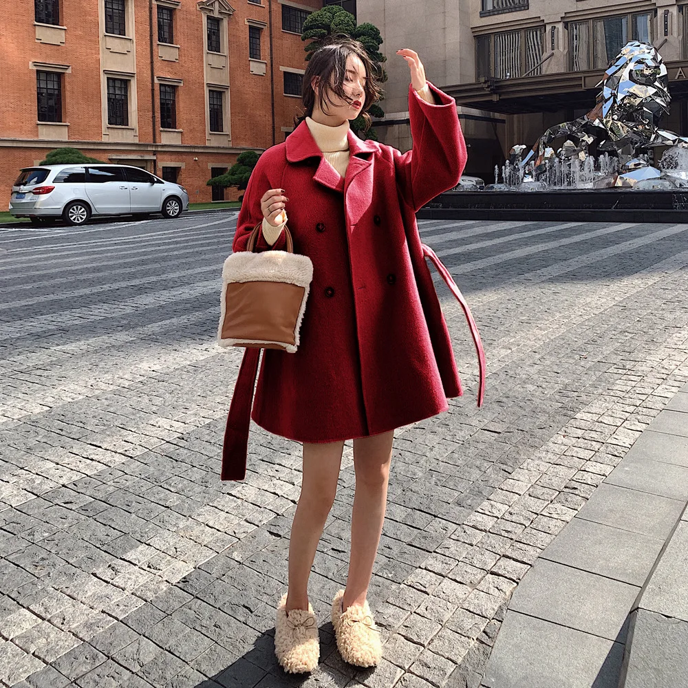

Photo Shoot French Mid-length Woolen Jacket 2019 Winter New Style Fashionable WOMEN'S Dress Retro Hepburn Wind Woolen Overcoat