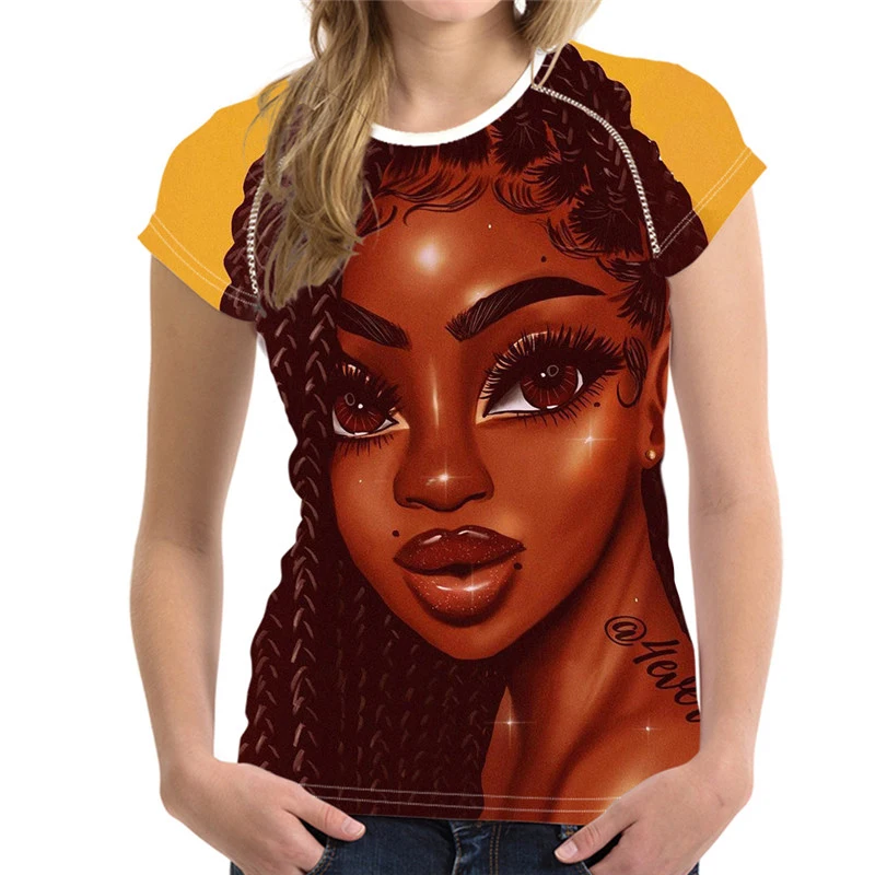 

WHEREISART Melanin Poppin Shirt Vogue T Shirt Women Black African Girl Prints Tshirt Femme Harajuku Clothes Female T-shirt Tops