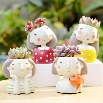 

Catroon Girl Garden Flowerpot Succulent Planters European Style Plants Planter Pot Mini Cactus Flower Pot Home Decor Craft