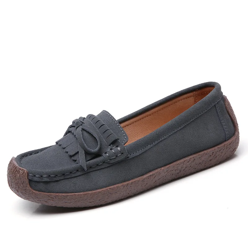 ZZPOHE/Женская обувь на плоской подошве; сезон весна-осень; Модные женские повседневные лоферы из натуральной кожи; слипоны; женская обувь для вождения; большие размеры 35-43 - Цвет: gray