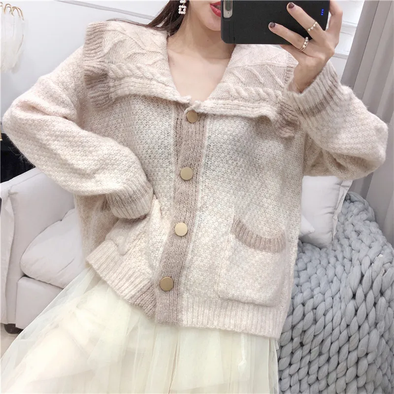 Harajuku Kawaii свитера женские осень зима милый студенческий Kinnted кардиган свободный оверсайз вязаное пальто милый Свитер оверсайз