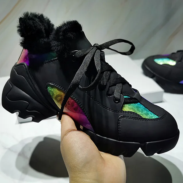 $US $77.85 2019 Winter White Shoes Women Real Leather Black Sneakers Platform Fur Female Warm zapatos de mujer