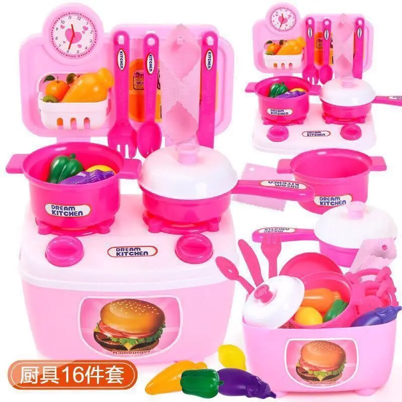 Детский мультяшный мини-кухня для девочек и мальчиков, кухонный игровой домик, игрушки для малышей, мини-кухонная посуда, набор посуды