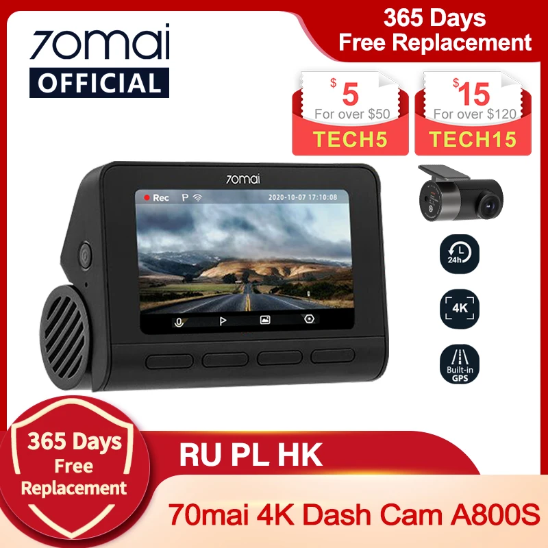 70mai-Cámara de salpicadero 4K A800S, visión Dual, GPS, ADAS, frontal y trasera, DVR, 2160P, 4K, 24H, aparcamiento, 140FOV