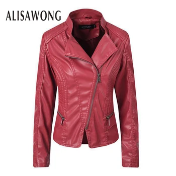 

2019 New biker jacket women slim short faux leahter jackets ladies black long sleeve spring autumn moto style PU coats clothes