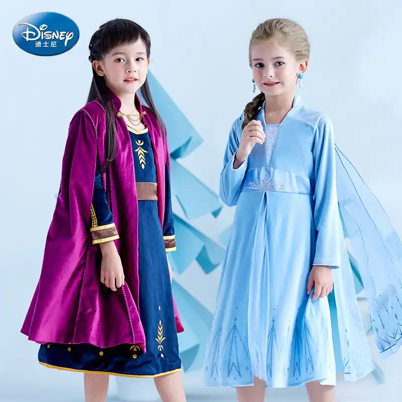 ディズニー本物の子供服冷凍2アイシャプリンセスドレスコスプレスーツ秋と冬の女の子アンナドレス 女の子のコスチューム Aliexpress