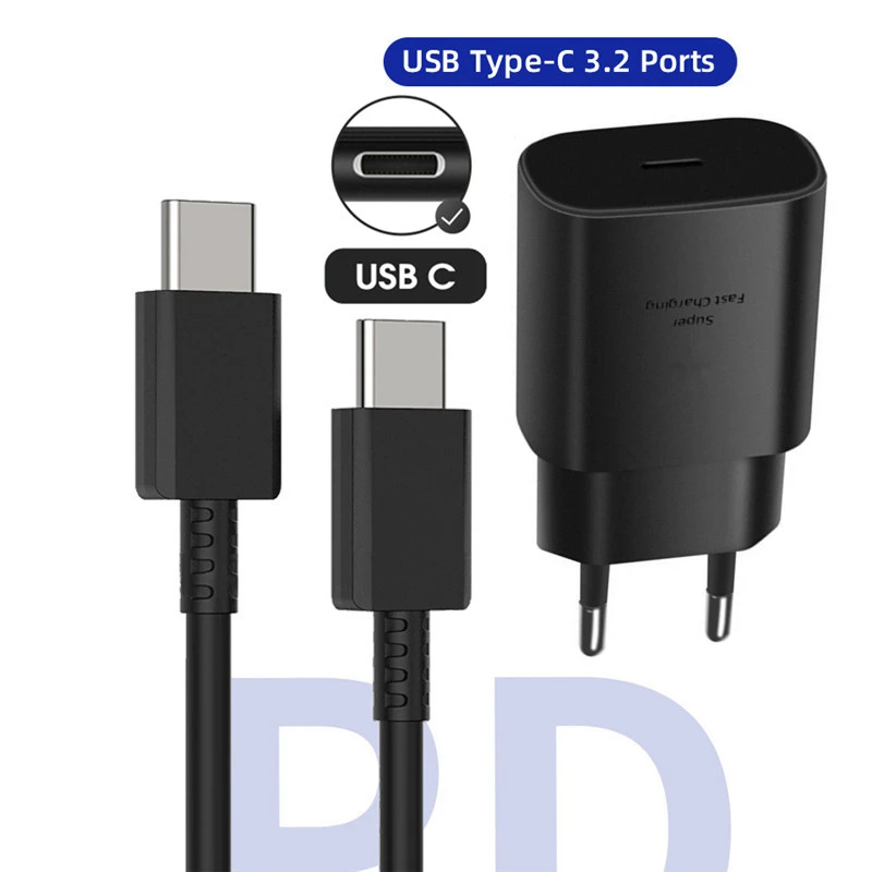 Cargador superrápido para Samsung Galaxy A23, Note 10, 25W PD de adaptador de corriente, Cable USB C a tipo C Xiaomi 11T, G9, G30|Cargadores de teléfono móvil| - AliExpress