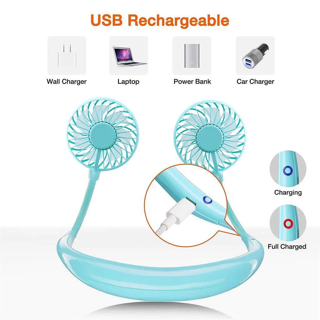38# Summer Refreshing Cool Neck Fans Portable Usb Rechargeable Neckband Lazy Neck Fans Hanging Style Dual Cooling Mini Fan