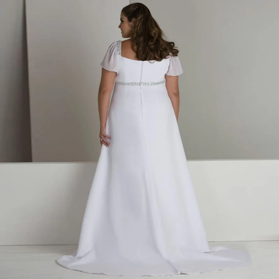 Один элемент Плюс Размер Свадебные платья шифон бисерный пояс Талия летние свадебные платья Vestidos De Novia
