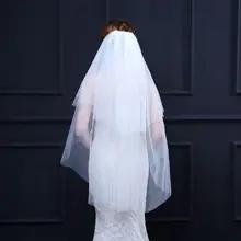 Simple White/Ivory Wedding Veil Mid-Length Lace Appliques Bridal Veil with comb Wedding Accessories Cut Edge Veu De Noiva