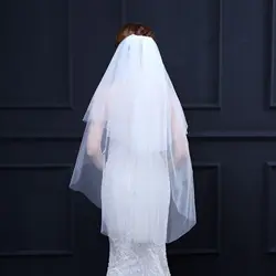 Simple White/Ivory Wedding Veil  Mid-Length Lace Appliques Bridal Veil with comb Wedding Accessories Cut Edge  Veu De Noiva