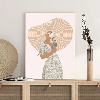 

Boho Wall Decor Above Bed Art Terracotta Minimalist Drawing Art Painting Abstract Woman Portrait Poster Canvas Print Home Decor
