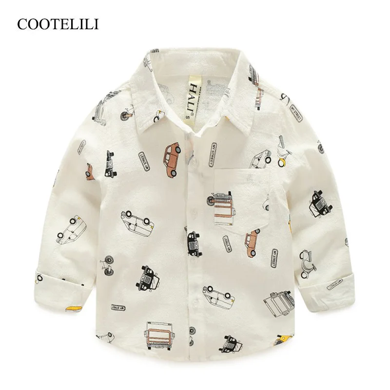 Children Boys Long Sleeve Shirts Cartoon Car Casual Tops Blouse