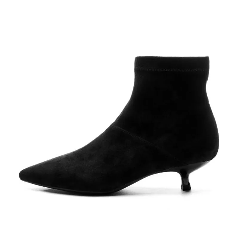 

Fashion spring and autumn suede low heel women's boots Casual pointed elastic booties black ankle boots bota boty Women's shoes