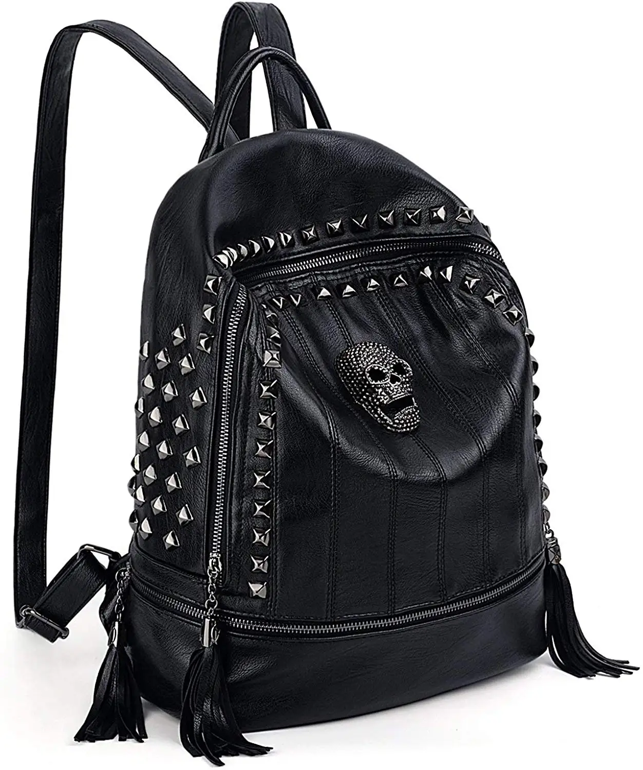 Mochila De calavera con remaches para mujer, bolso de día a moda, bolso gótico con borla y cremallera|Mochilas|