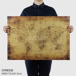 Carte du trésor du monde en papier rétro nostalgique, grand format, 72.5x51.5, affiche, carte murale, décoration de la maison, autocollant mural, PC001 