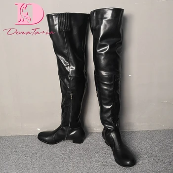 

Doratasia Fashion New Hot Plus Size 35-47 High Quality Over The Knee Boots Women Shoes Zip Up Chunky Heels Shoes Woman Boots