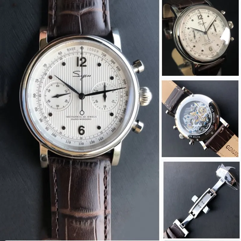 

Super Mens Chronograph Mechanical Watch Sapphire Glass Clock ST1901 Hand-Wind Movement NATO Air force pilot chronograph Watches