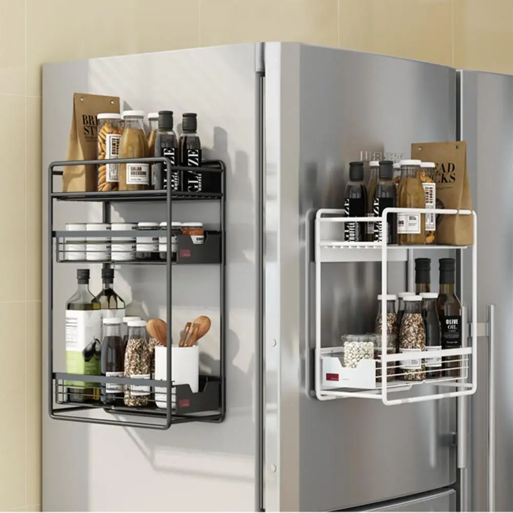 

Kitchen Rack Fridge Magnetic Organizer Paper Towel Holder, Rustproof Spice Jars Rack, Heavy-duty Refrigerator