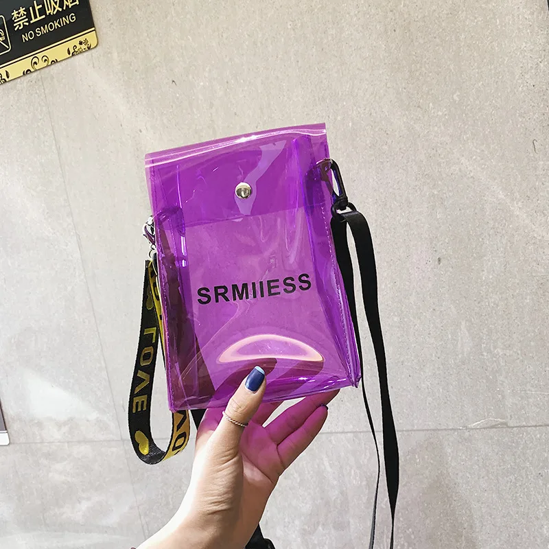 

PVC Plastic Bag 2019 New Style One-Shoulder Oblique Bag Korean-style Lettered Beach Laser Transparent Jelly Mobile Phone Bag