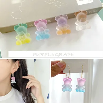 

10pcs DIY Earrings Shoe Bag Pendant Key Ring Material Cute Girl's Heart Stereo Resin Gradient Color Bear Pendant