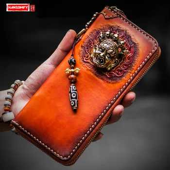 

Handmade Wallet Men and Women Long Zipper Wallets Genuine Leather Card Holder Money Hand Bagage Clip Purse Other,long Wallet