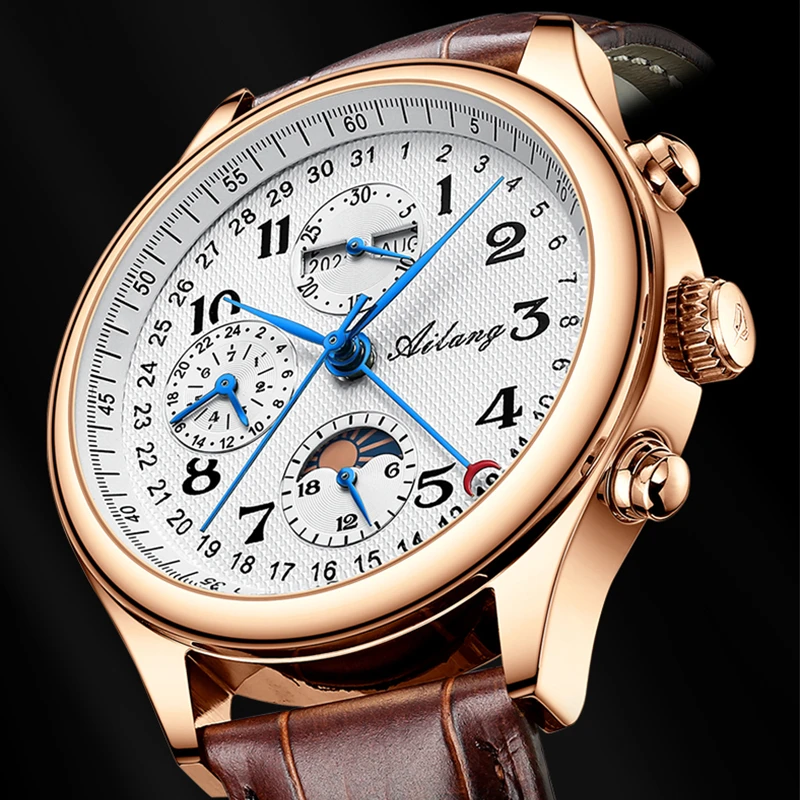 2021 genuine Ailang new men's watch Mechanical masculine and waterproof automatic man watch with leather strap and calendar