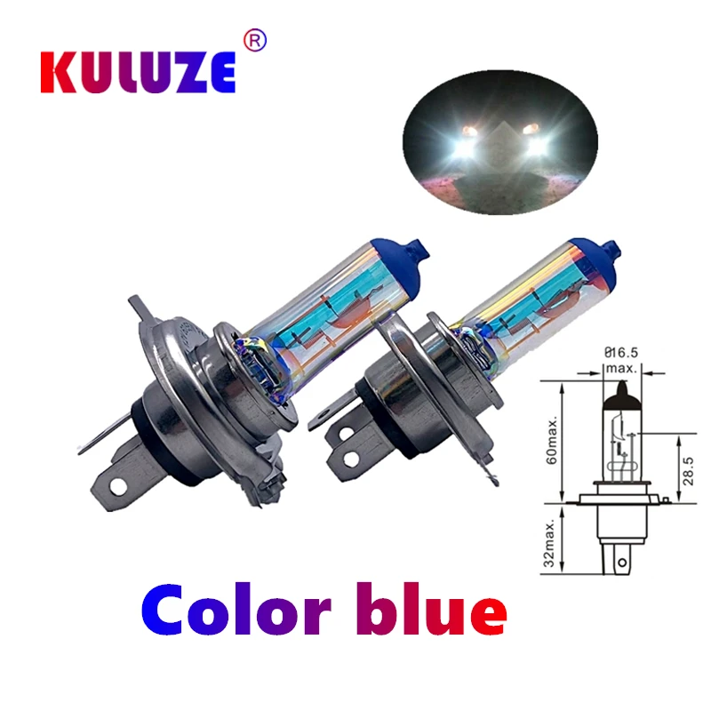 KULUZE 2 шт. H4 12V55W Радужная синяя плазма P43t Автомобильная кварцевая галогенная лампа