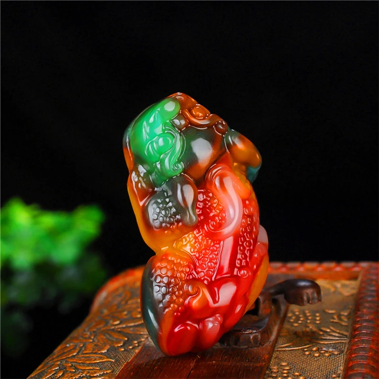 

Colorful jade pendant, leather, gold, jade, chicken blood, jade, color, men's and women's style, jade to ward off evil spirits