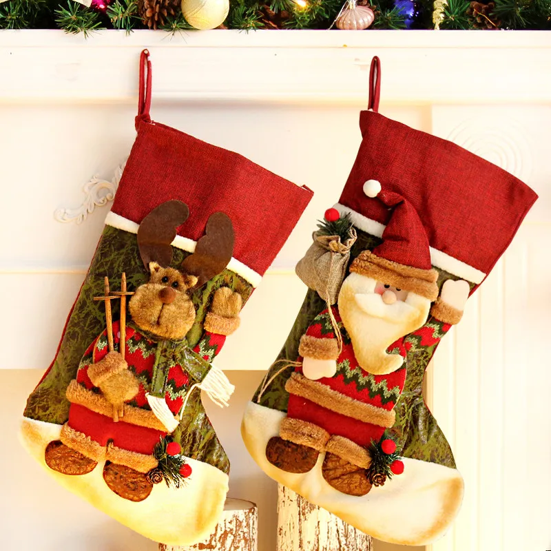 1/3 шт, рождественские чулки рождественские украшения в виде елки, детские подарочные носки с изображением Санта-Клауса, снеговика, лося рождественские украшения для дома