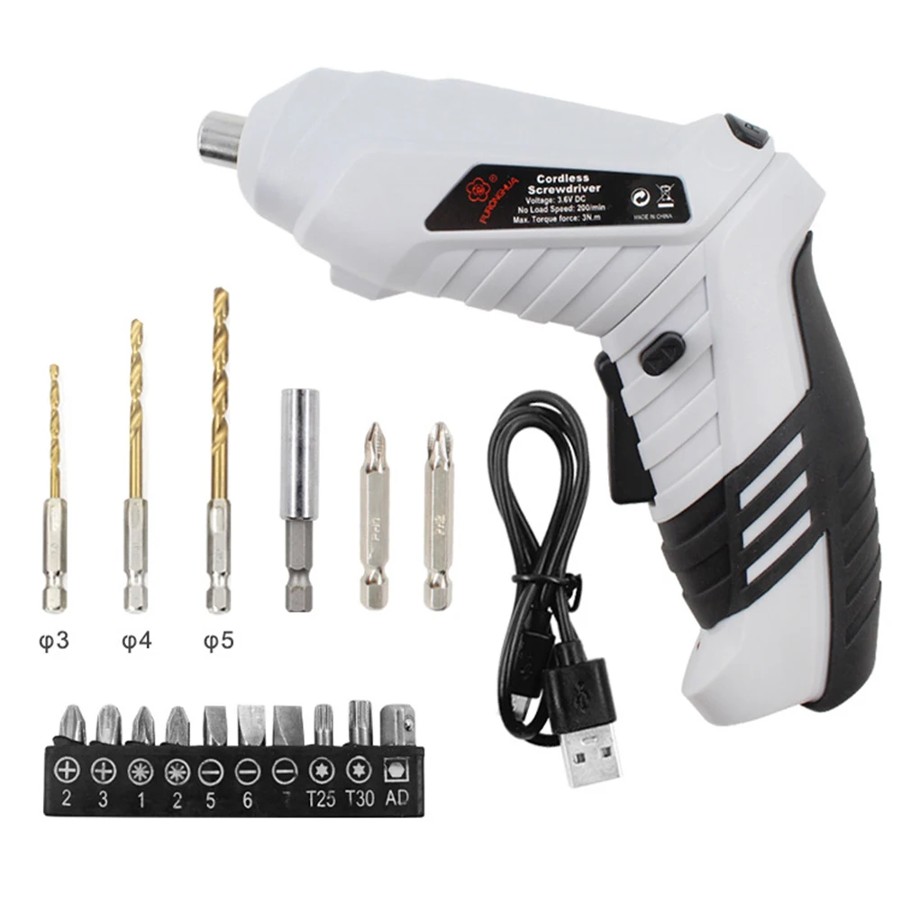 

Cordless Mini USB Electric screwdriver Shape-shifting 3.6V Power tools Rechargeable Lithium battery Two-way switch Home DIY Set