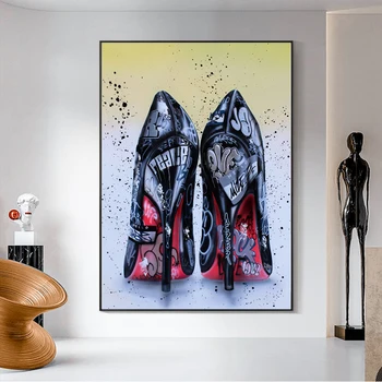 

Women Black High Heels Shoes Graffiti Art Canvas Painting on The Wall Graffiti Posters Prints Wall Picture for Living Room Decor