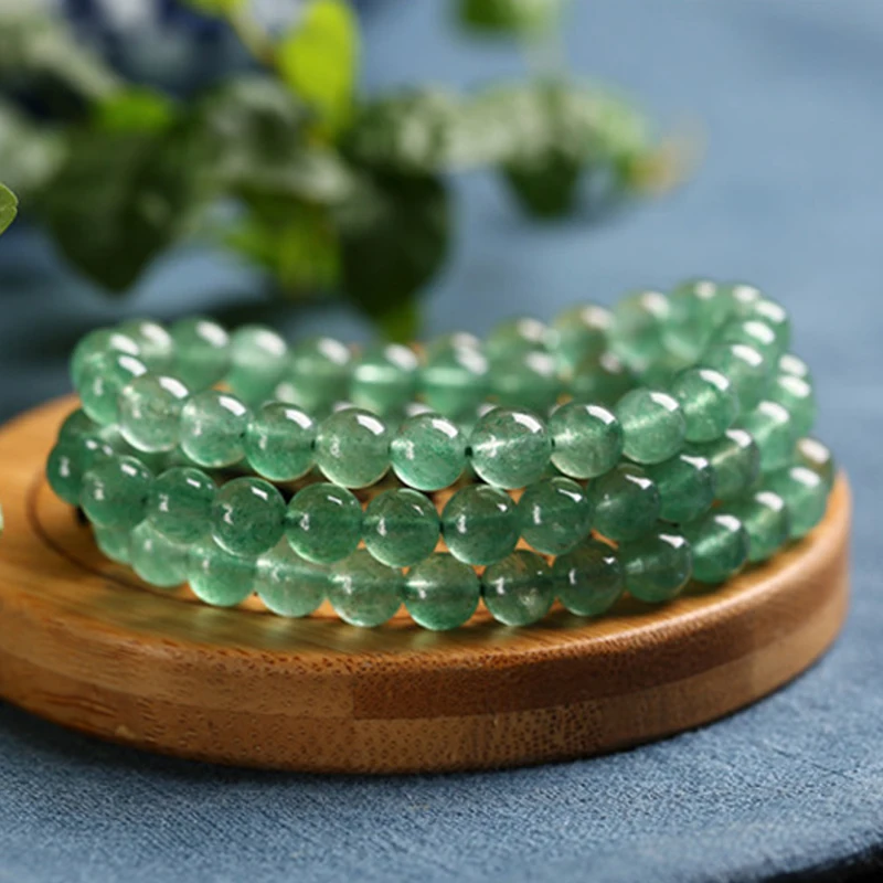 Multi-layer Green Strawberry Quartz Beaded Bracelet 6mm Crystal Strand Bracelets for Women Fashion Handmade Friendship Jewelry