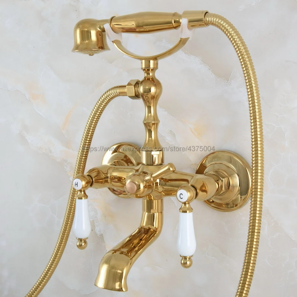 Gold Color Brass Wall Mounted Bathroom Clawfoot Bathtub Faucet
