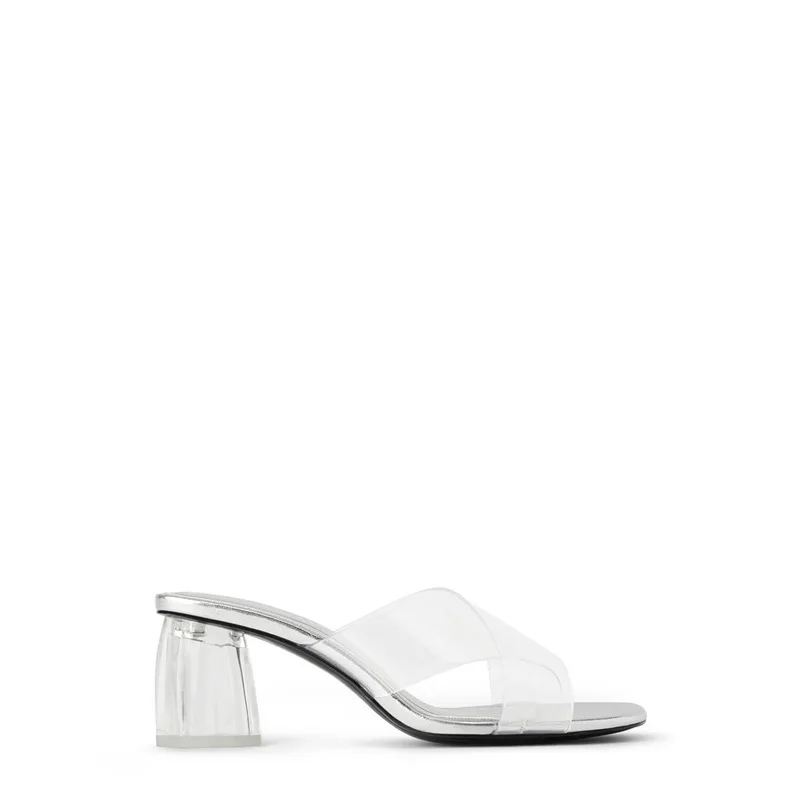 

Slippers Heel Transparent Cross Chunky-Heel Sandals Women's Summer New Style Open Toe-WOMEN'S Shoes Large Size Shoes