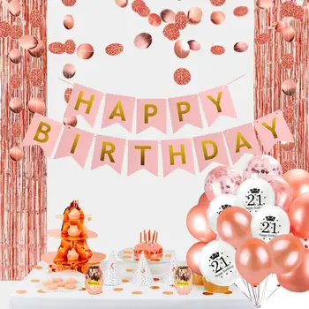 

QIFU Rose Gold 21st Birthday Party Balloons Banner 21 Years Old Party Supplies Happy Birthday Party Decoration Kids Adult