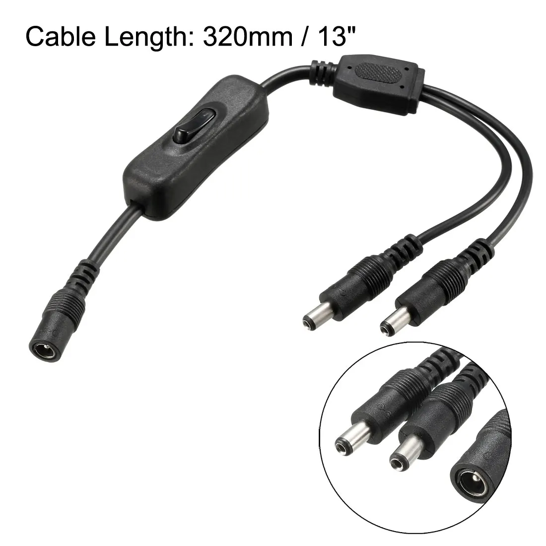 uxcell 2Pcs DC Power Splitter with Switch 1 Female to 2 Male 5.5mm x 2.1mm Y Adapter Cable for CCTV Camera LED Strip Light