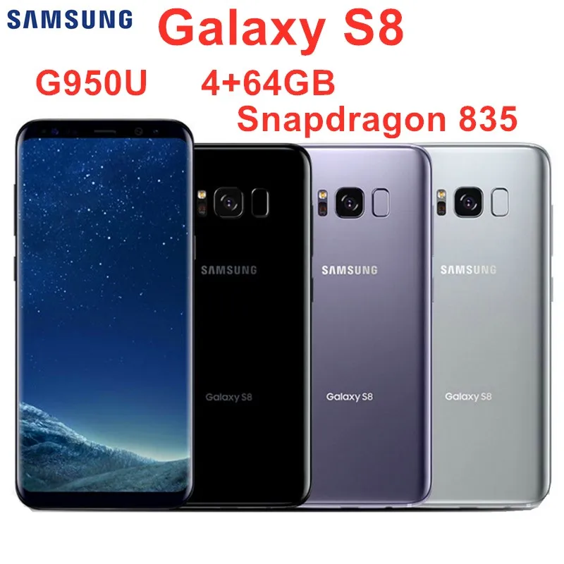 Samsung Galaxy S8 G950U,, LTE мобильный телефон, четыре ядра, 5,8 дюймов, 12 МП ОЗУ, 4 Гб ПЗУ, 64 ГБ, Snapdragon 835, NFC, отпечаток пальца
